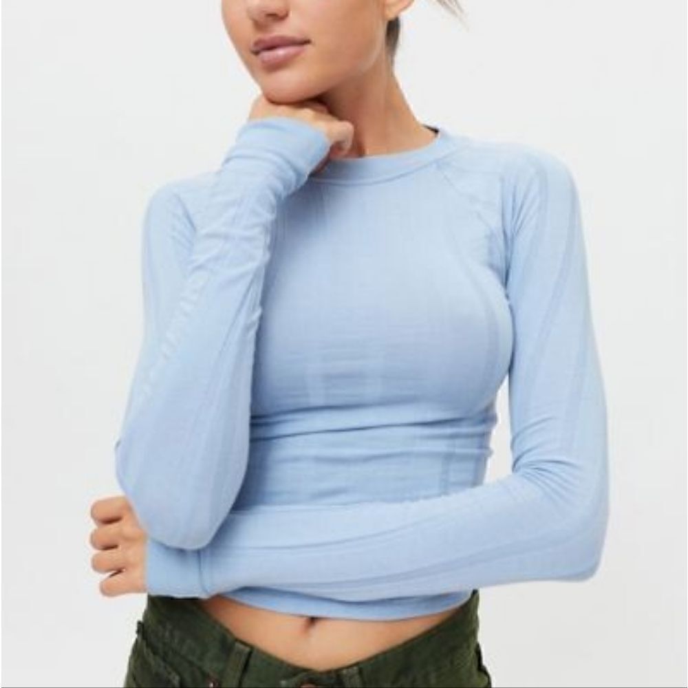 BDG Urban Outfitters Ember Blue Mock Neck Long Sleeve Ribbed Top Size Lg